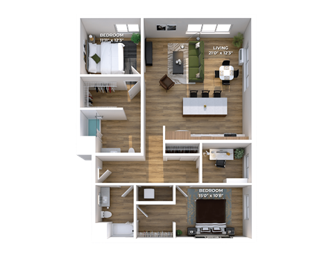 Floor plan for 2 beds, 2 baths, 1282 sqft